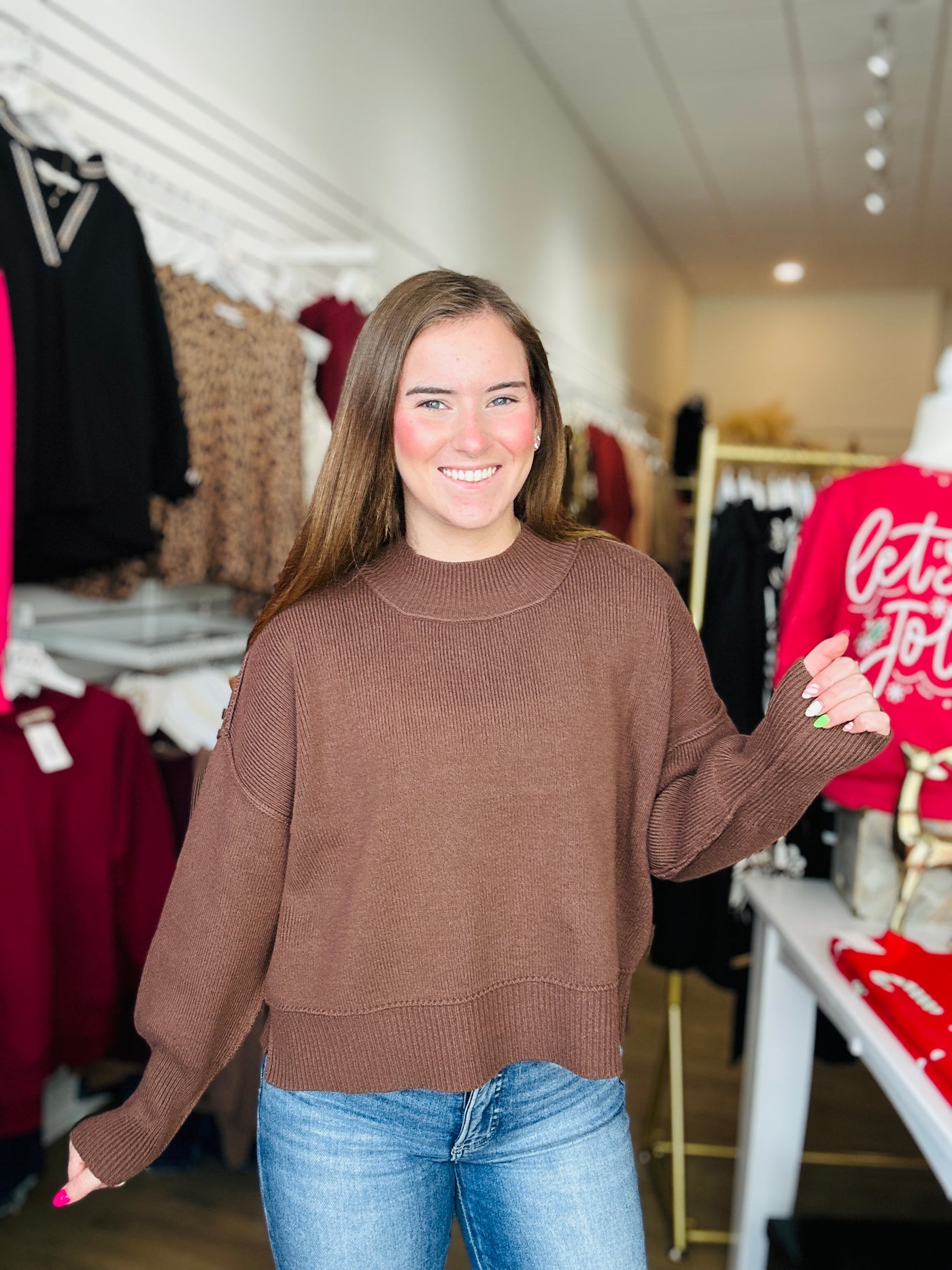 Drop Shoulder Sweater - Brown