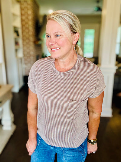 Ribbed Short Sleeve Top - Acorn
