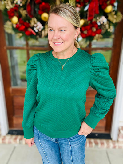 Textured Crewneck - Hunter Green