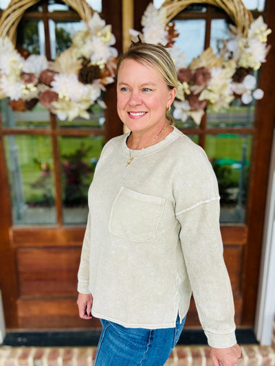 Washed Ribbed Long Sleeve - Khaki