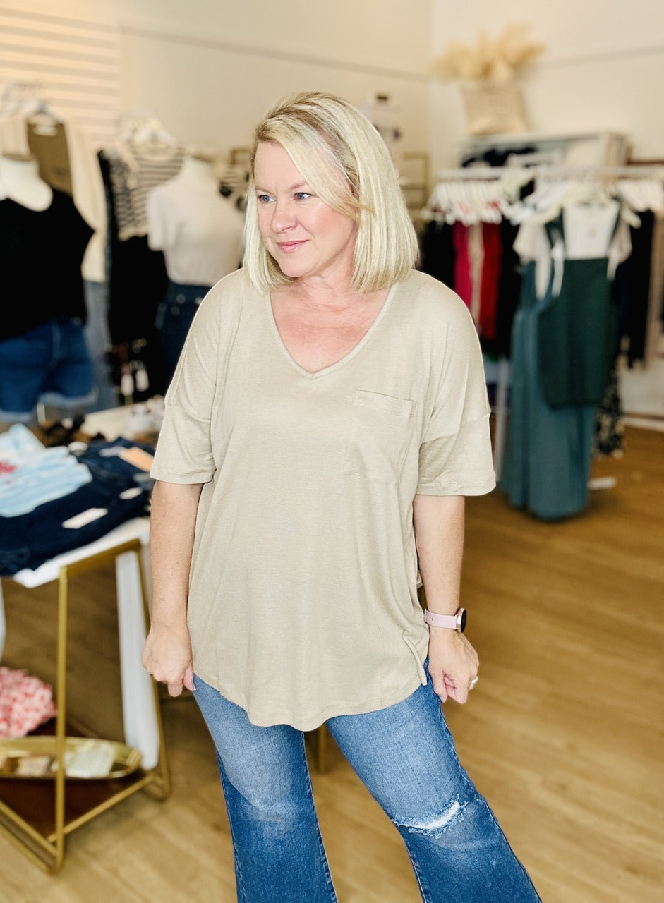 Oversized Short Sleeve Top - Taupe