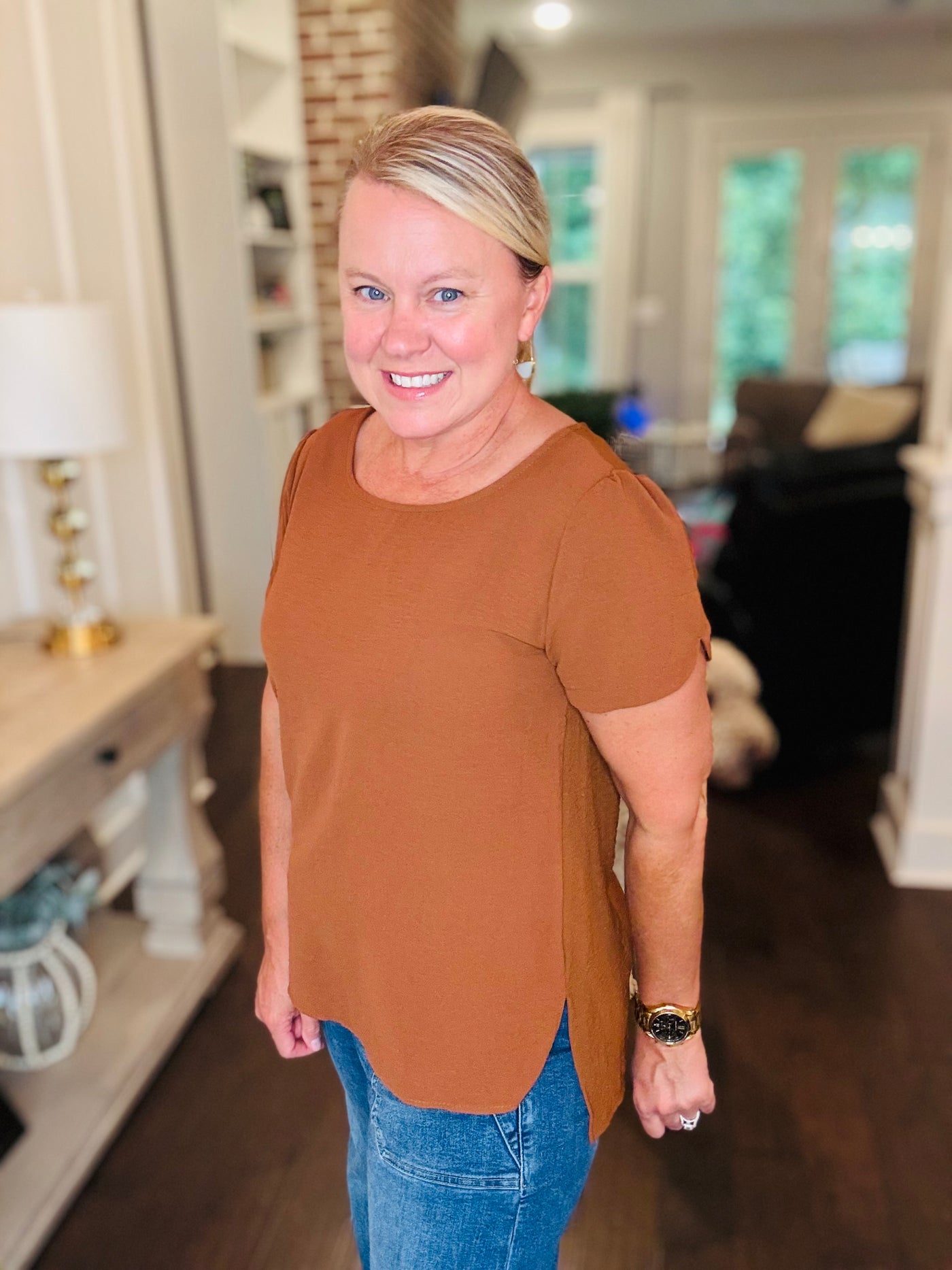 Detailed Short Sleeve Top - Mocha