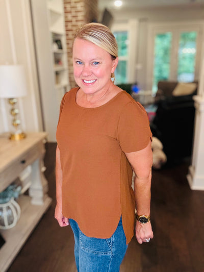 Detailed Short Sleeve Top - Mocha
