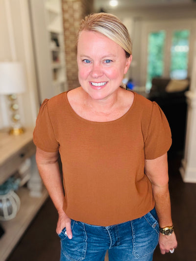 Detailed Short Sleeve Top - Mocha