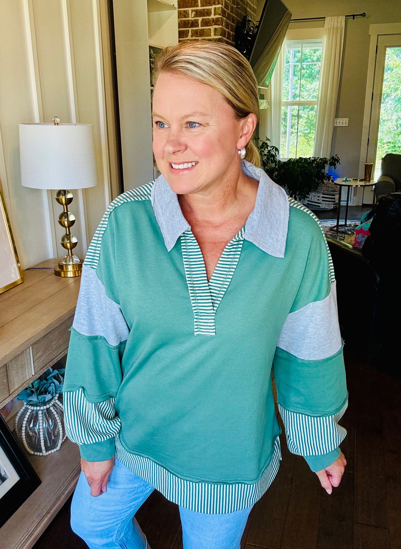 Colorblock V-Neck - Sage