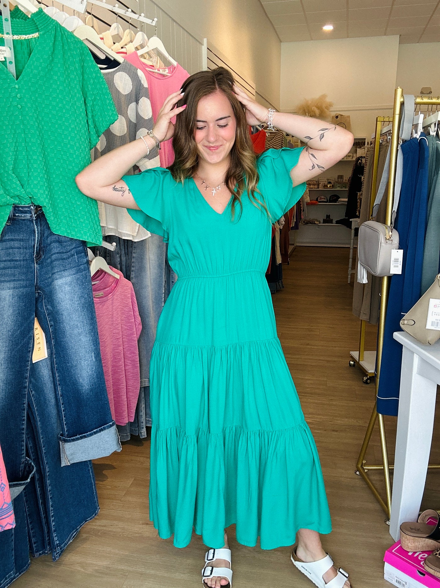 Tiered Flutter Sleeve Midi Dress
