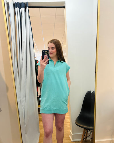 Half Zip Mini Dress - Turquoise