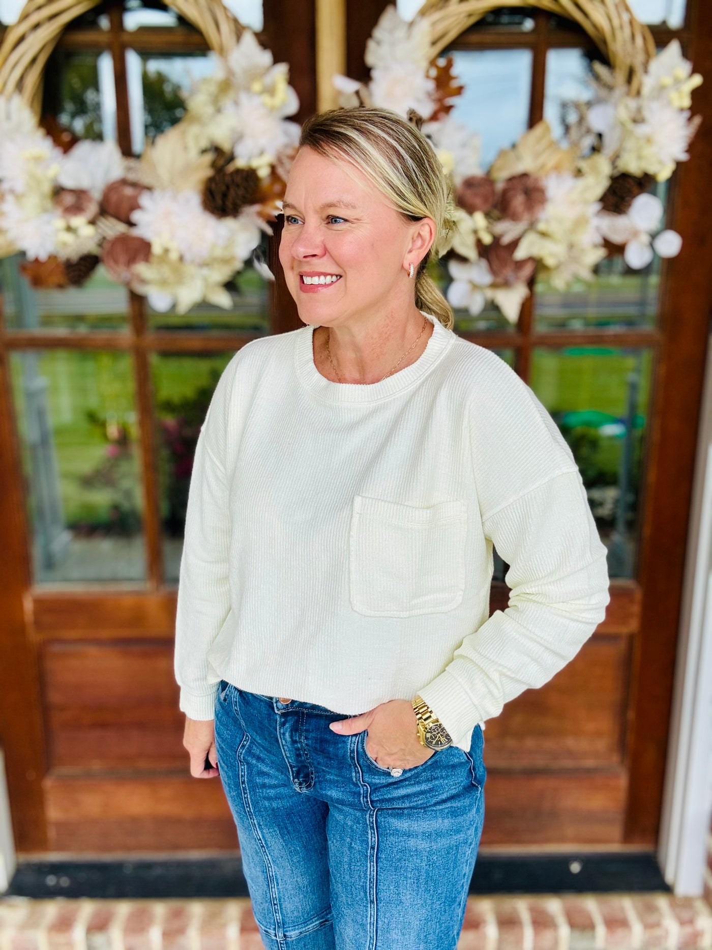 Washed Ribbed Long Sleeve - Cream