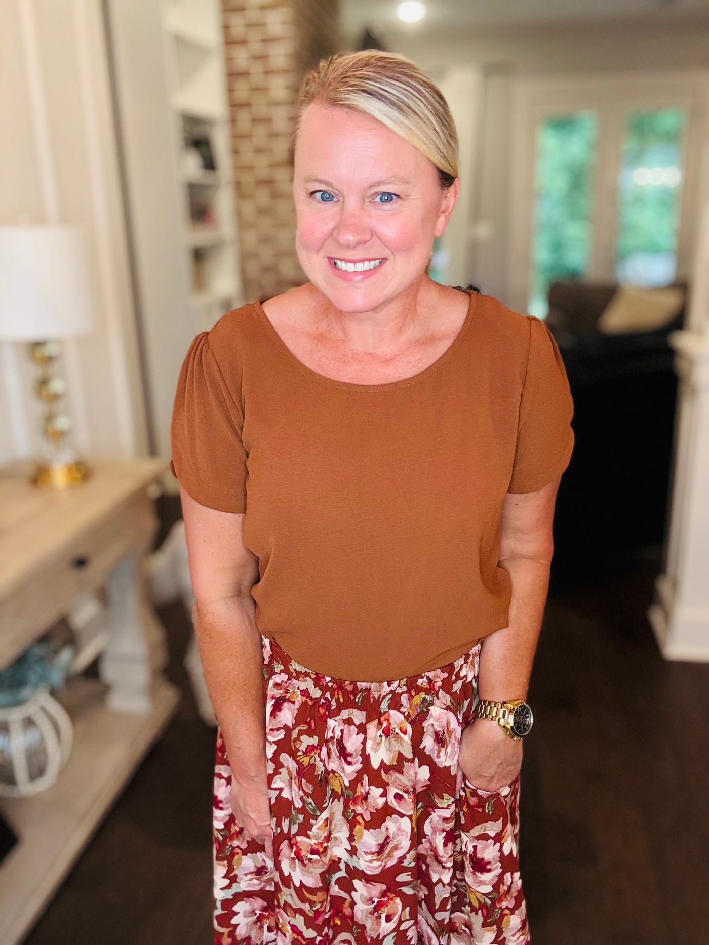 Detailed Short Sleeve Top - Mocha