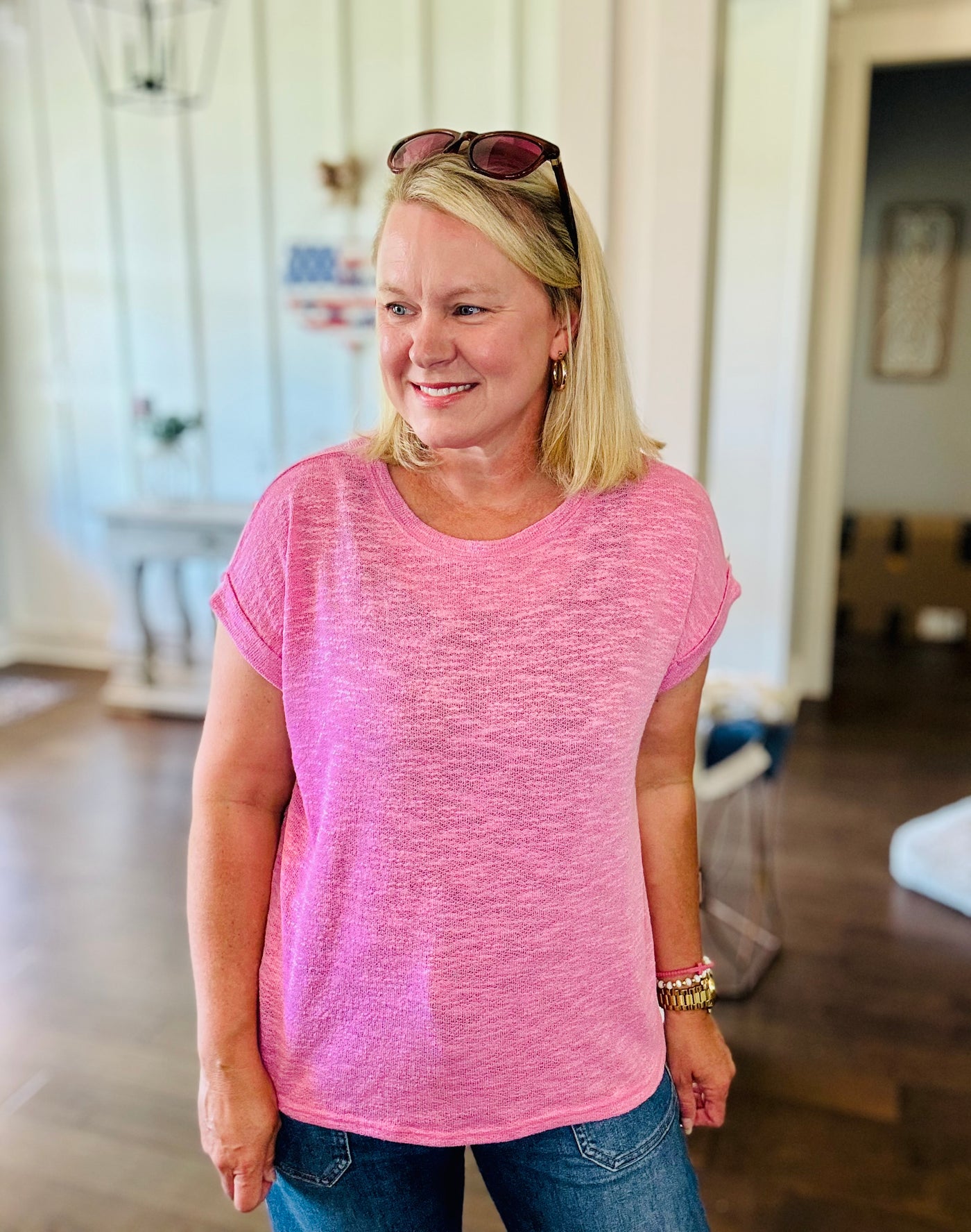 Hacci Rolled Sleeve - Candy Pink