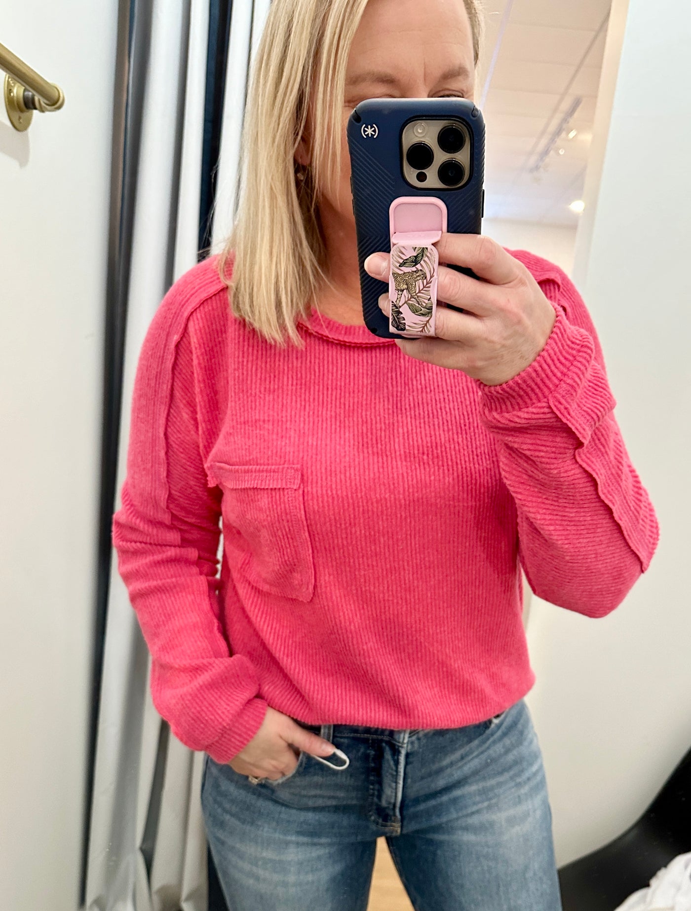 Ribbed Hacci Long Sleeve - Fuchsia