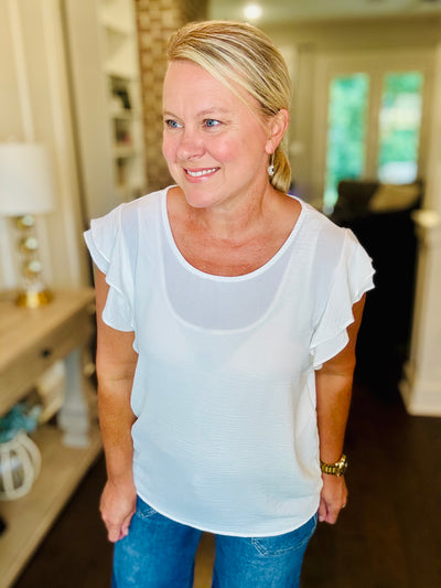Ruffle Sleeve Top - Ivory
