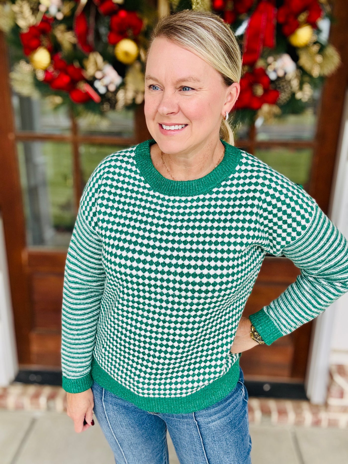 Checkerboard Sweater - Green