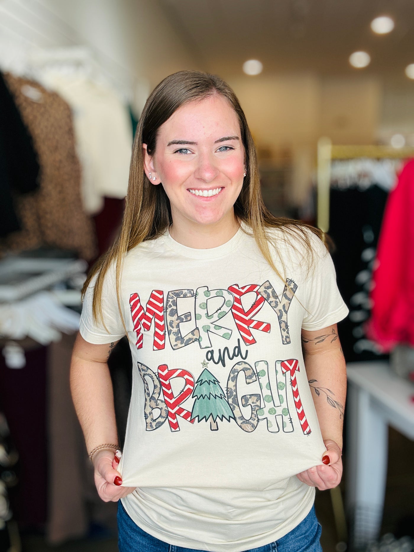 Merry & Bright Tree Tee - Cream