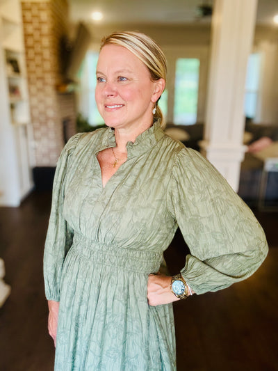 Jacquard Midi Dress - Olive