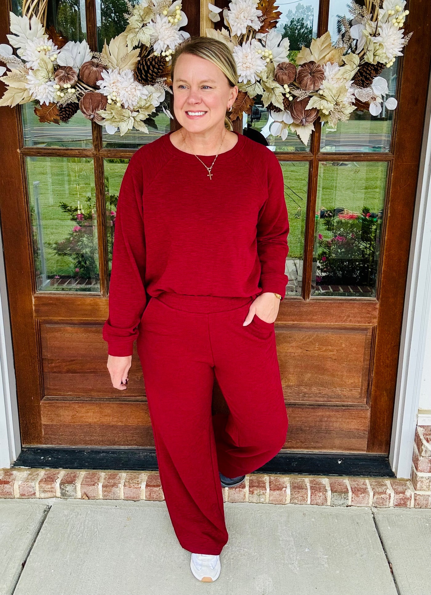 Long Sleeve Top & Pants Set - Cabernet