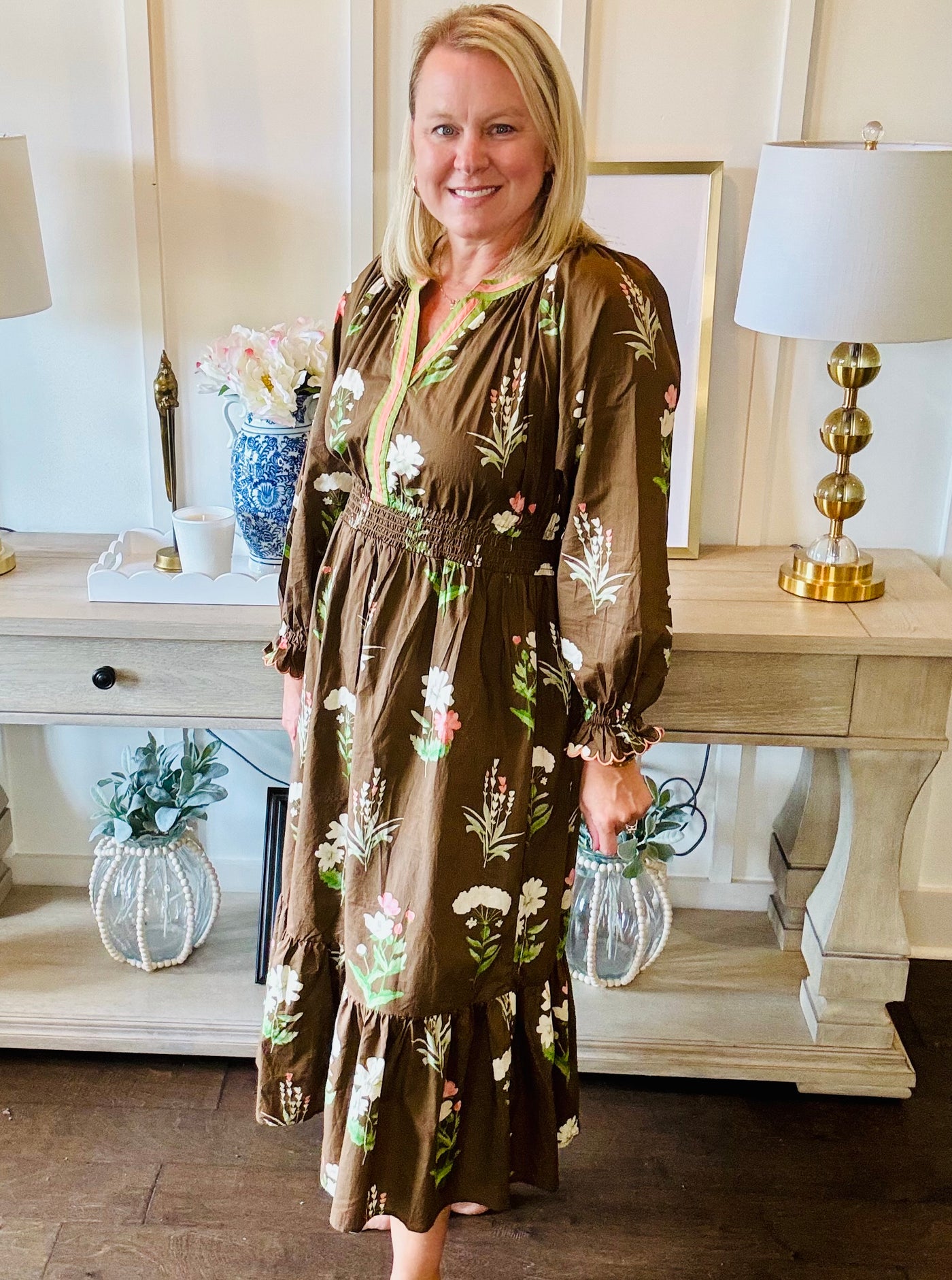 Floral Maxi Dress - Brown