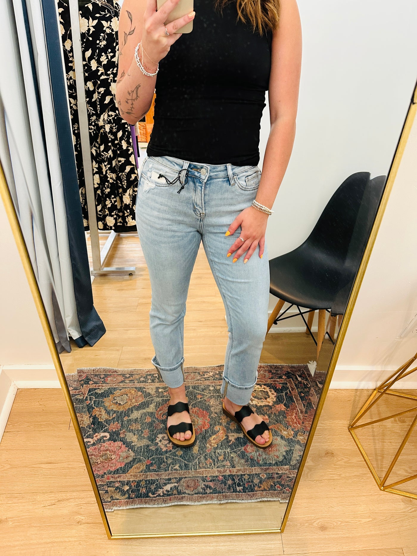 Mica - Mid Rise Cuffed Straight Denim