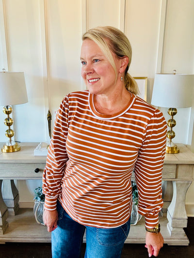 Striped Long Sleeve Top - Adobe White