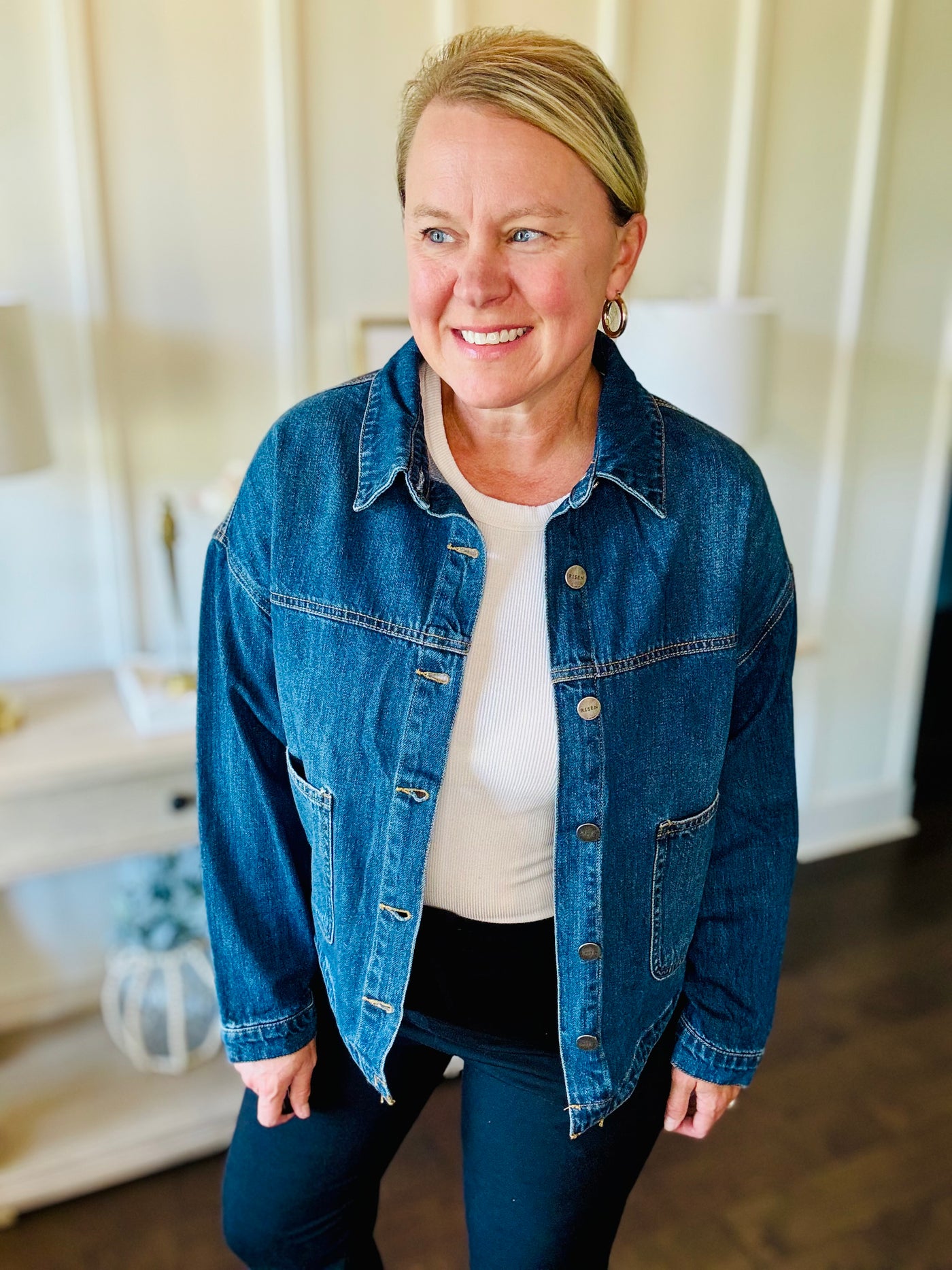Risen - Relaxed Fit Curved Hem Denim Jacket
