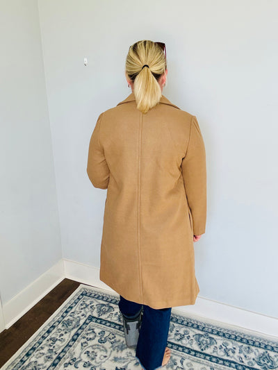 Faux Wool Single Breasted Long Coat - Camel