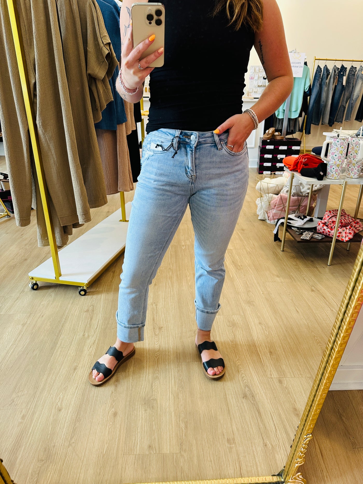 Mica - Mid Rise Cuffed Straight Denim