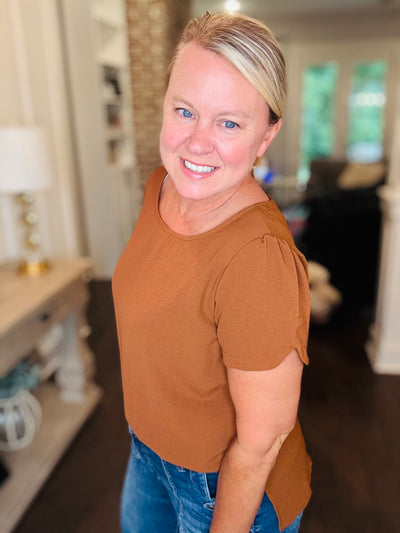 Detailed Short Sleeve Top - Mocha