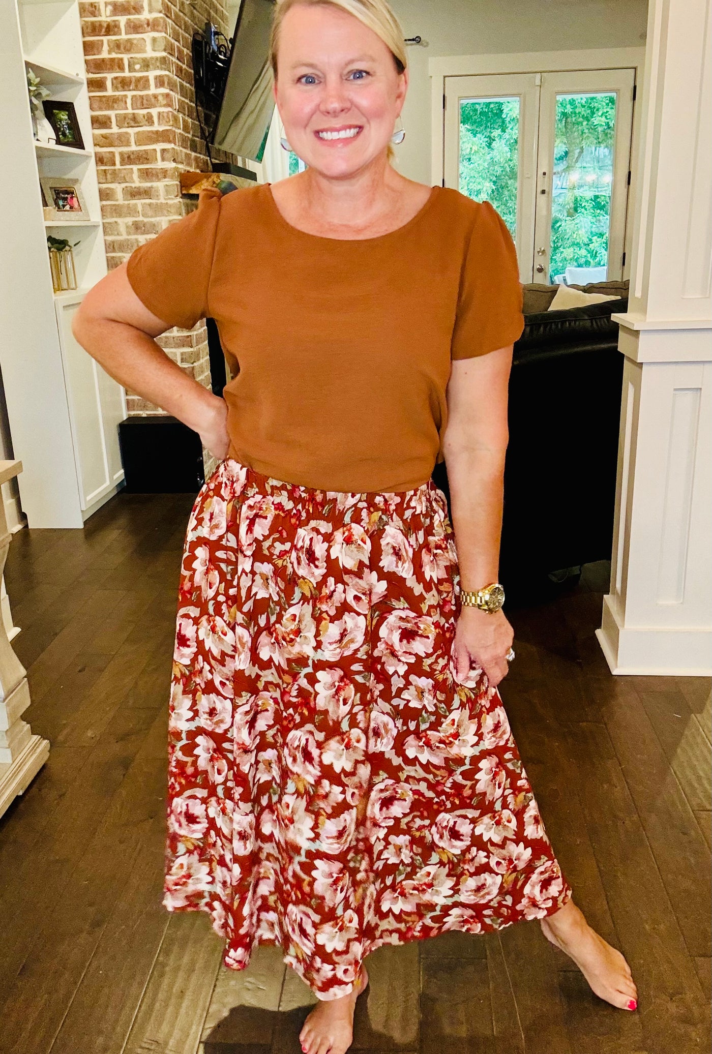 Floral Maxi Skirt - Brown