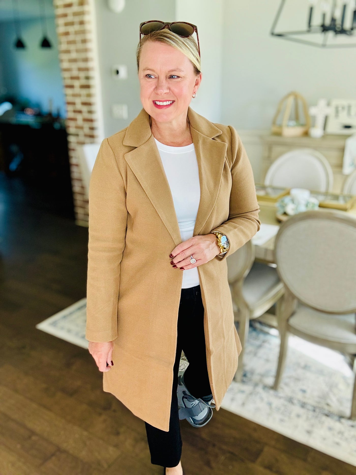 Faux Wool Single Breasted Long Coat - Camel