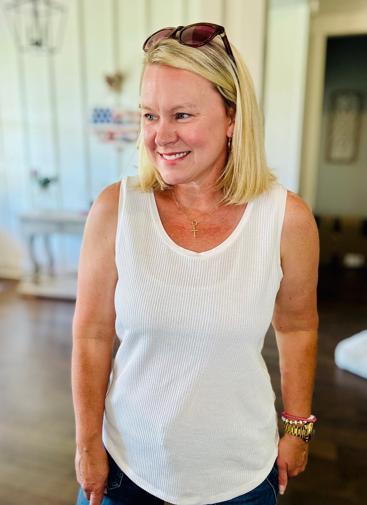 Textured Knit Tank Top - White