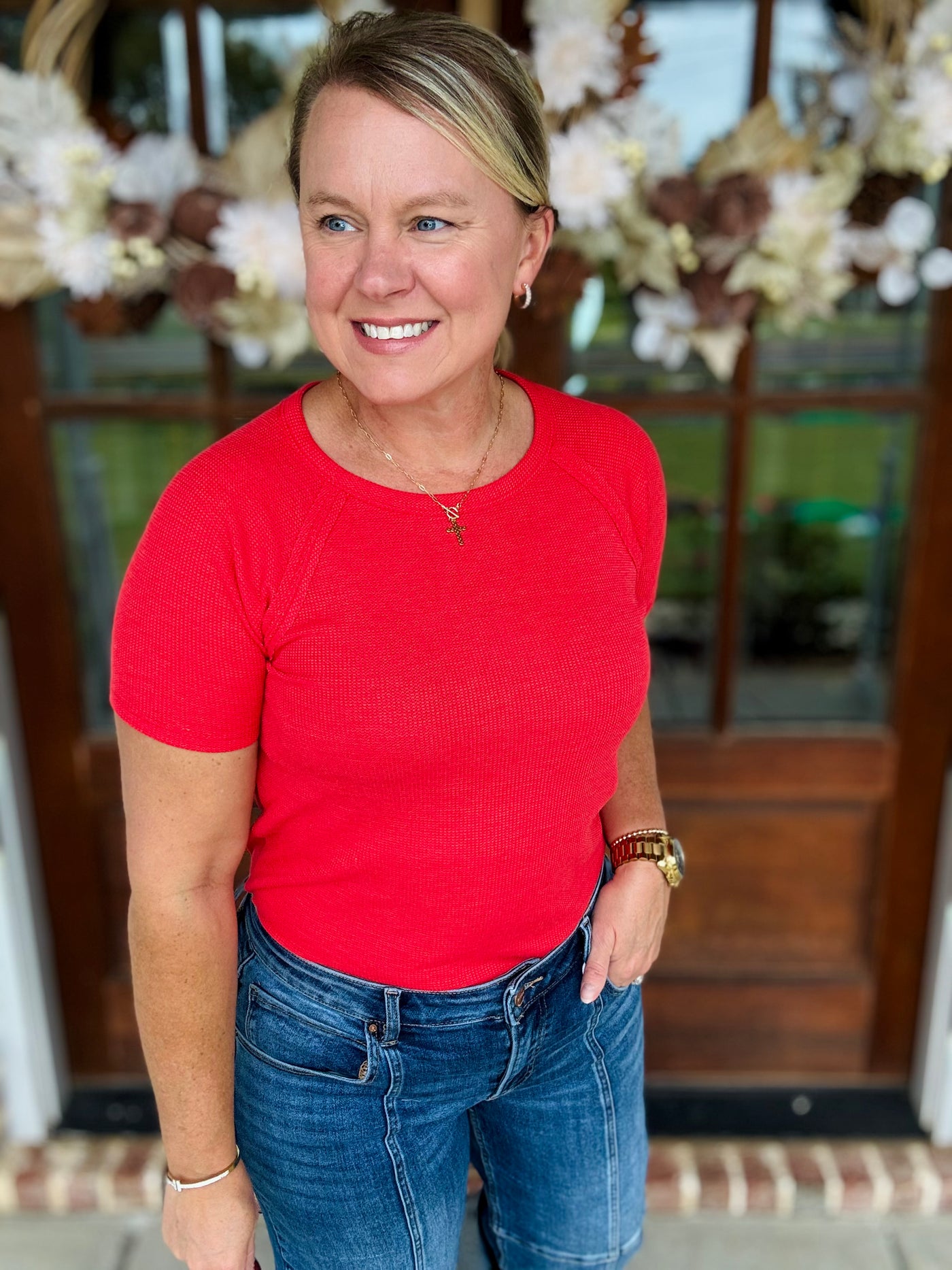 Baby Waffle Short Sleeve - Ruby