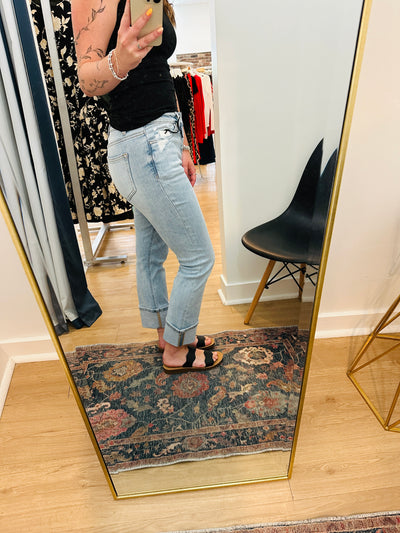 Mica - Mid Rise Cuffed Straight Denim