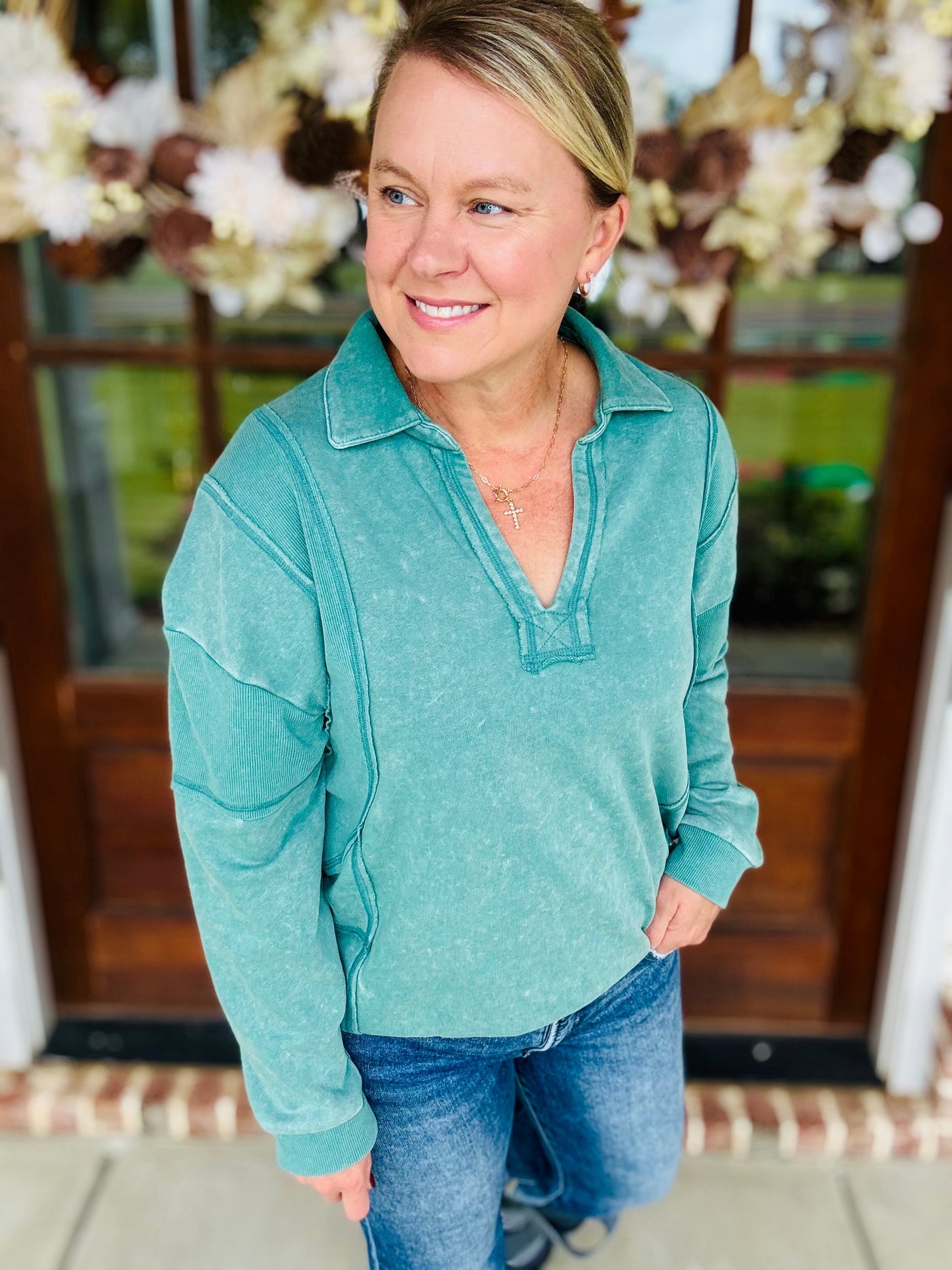 Mineral Washed Oversized Top - Sage