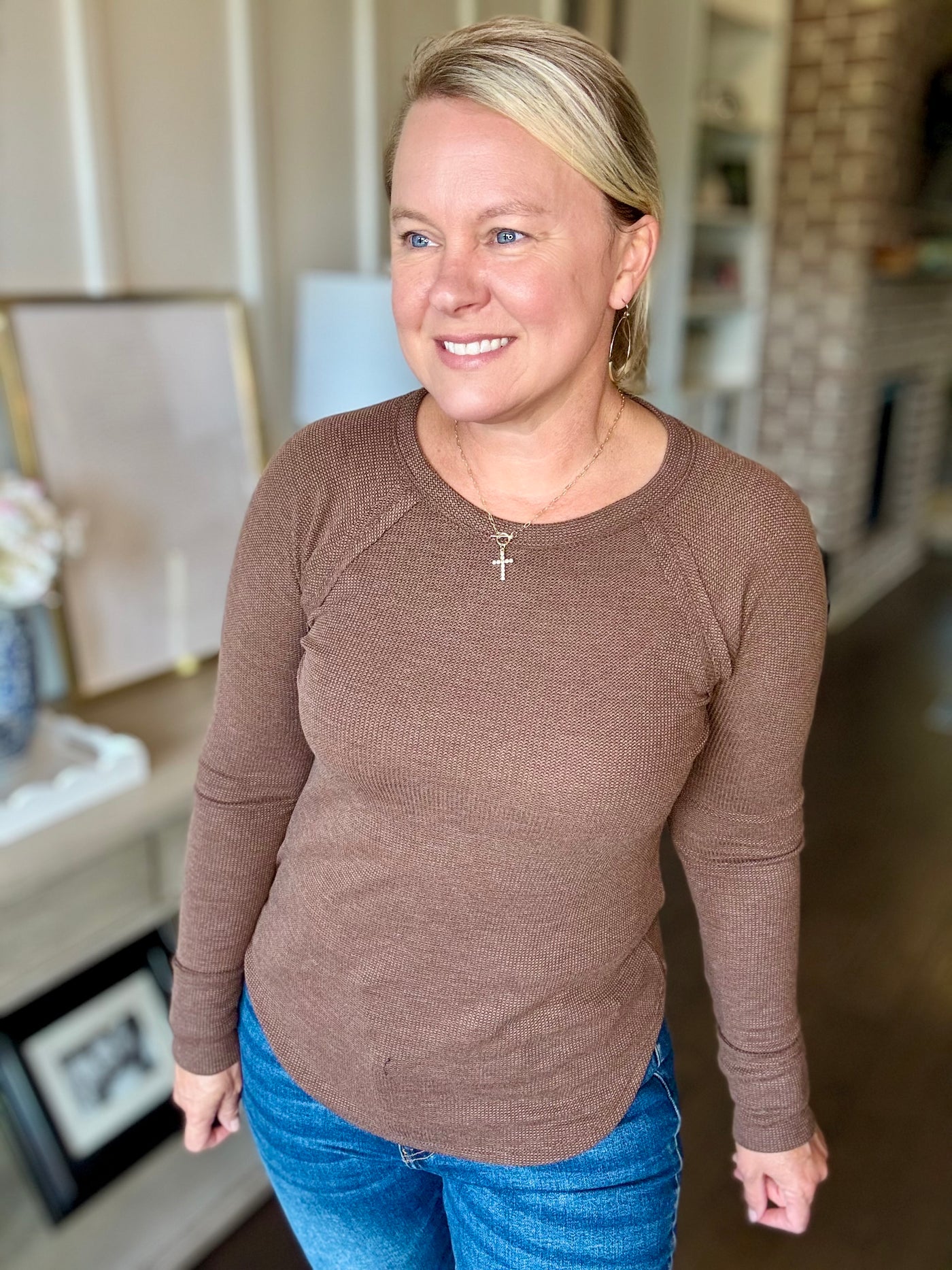 Baby Waffle Long Sleeve Top - Brown