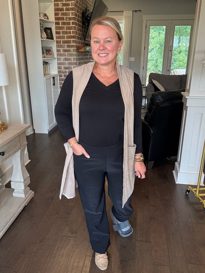 Georgie Wide Leg Pull On Pant - Black