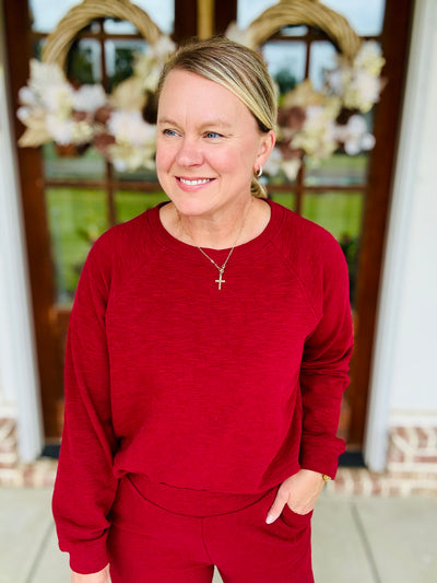 Long Sleeve Top & Pants Set - Cabernet