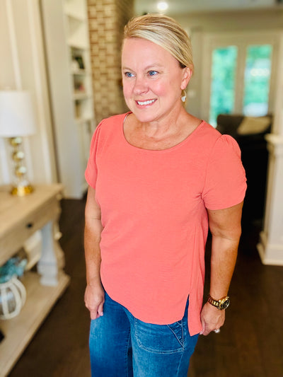 Detailed Short Sleeve Top - Terracotta
