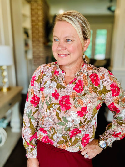 Floral V-Neck - Blush