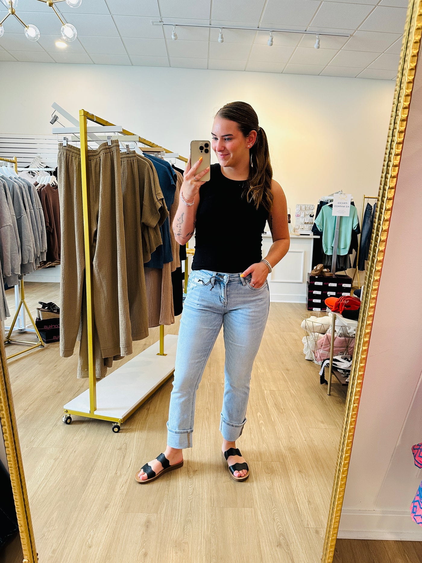 Mica - Mid Rise Cuffed Straight Denim