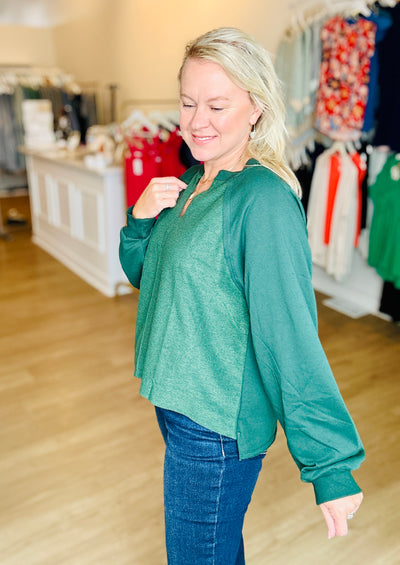 Exposed Seam Relaxed Long Sleeve - Hunter Green