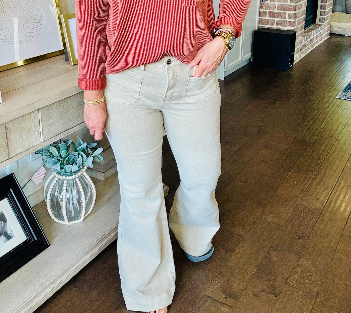 Risen - High Rise Patch Pocket Bell Bottom Jeans