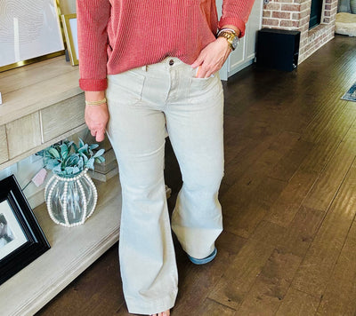 Risen - High Rise Patch Pocket Bell Bottom Jeans