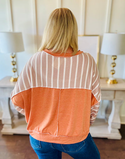 Oversized Striped Crewneck - Rust Taupe