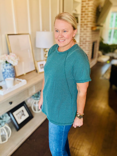 Dolman Ribbed Short Sleeve - Hunter Green