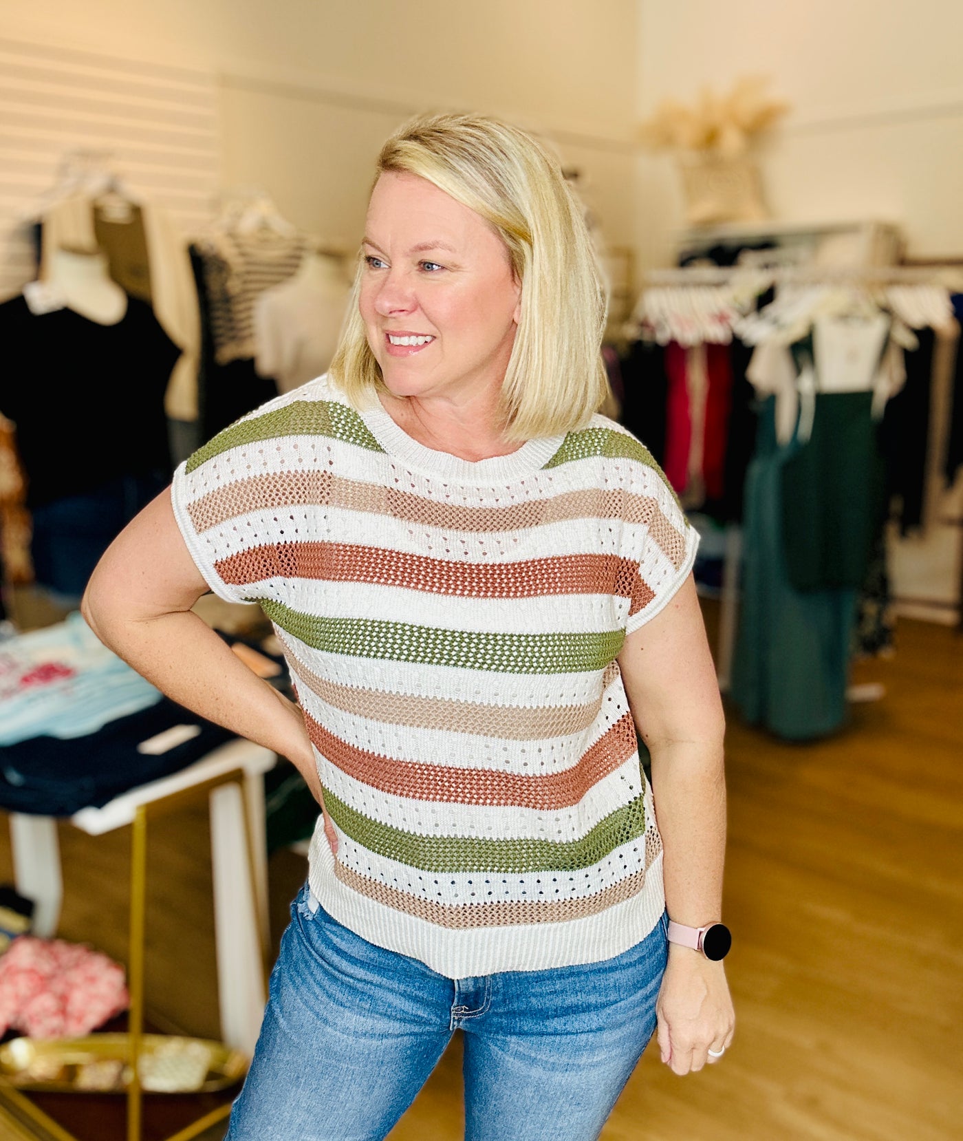 Striped Sleeveless Knit - Olive Taupe