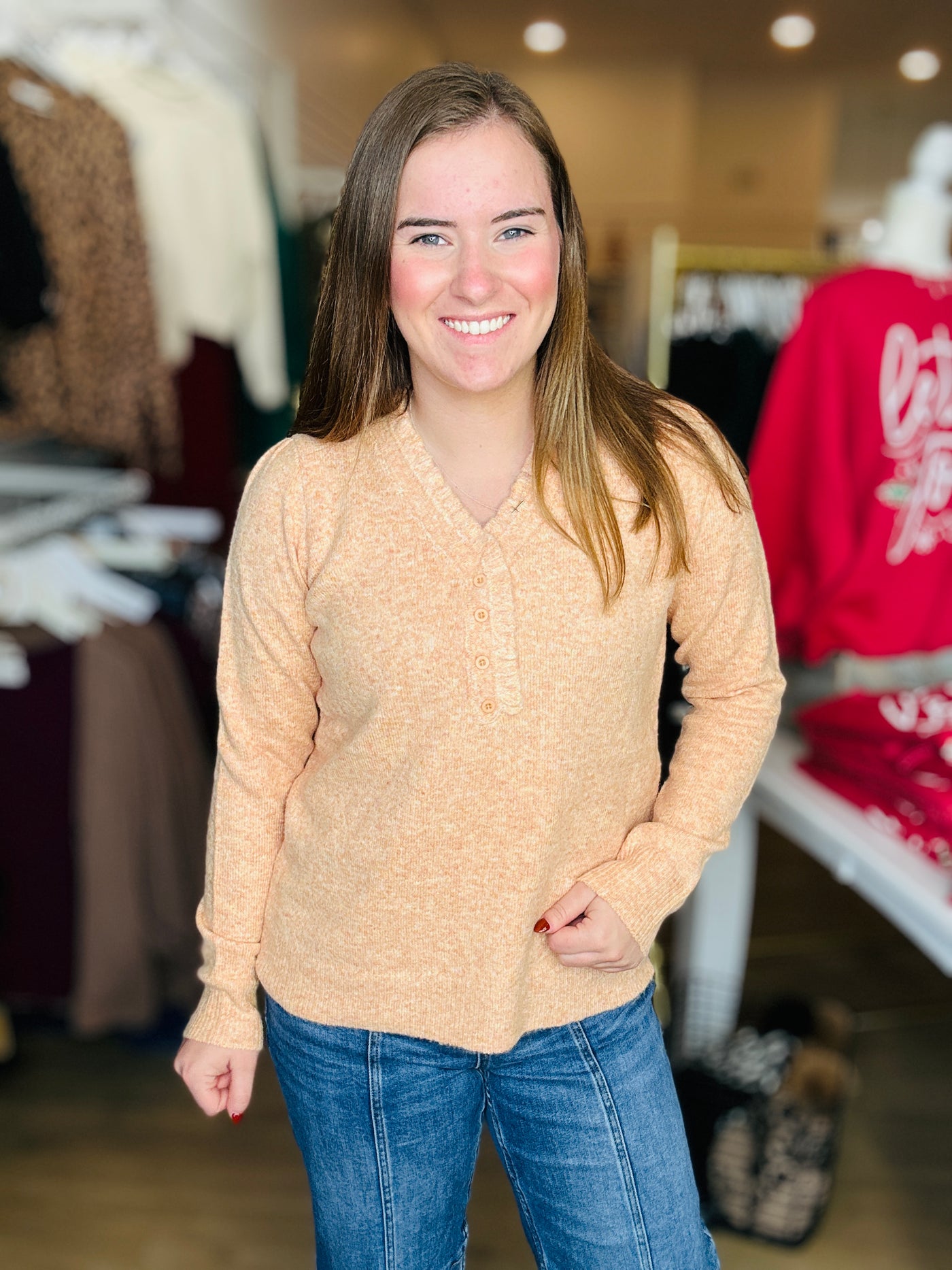 Button Sweater - Light Orange