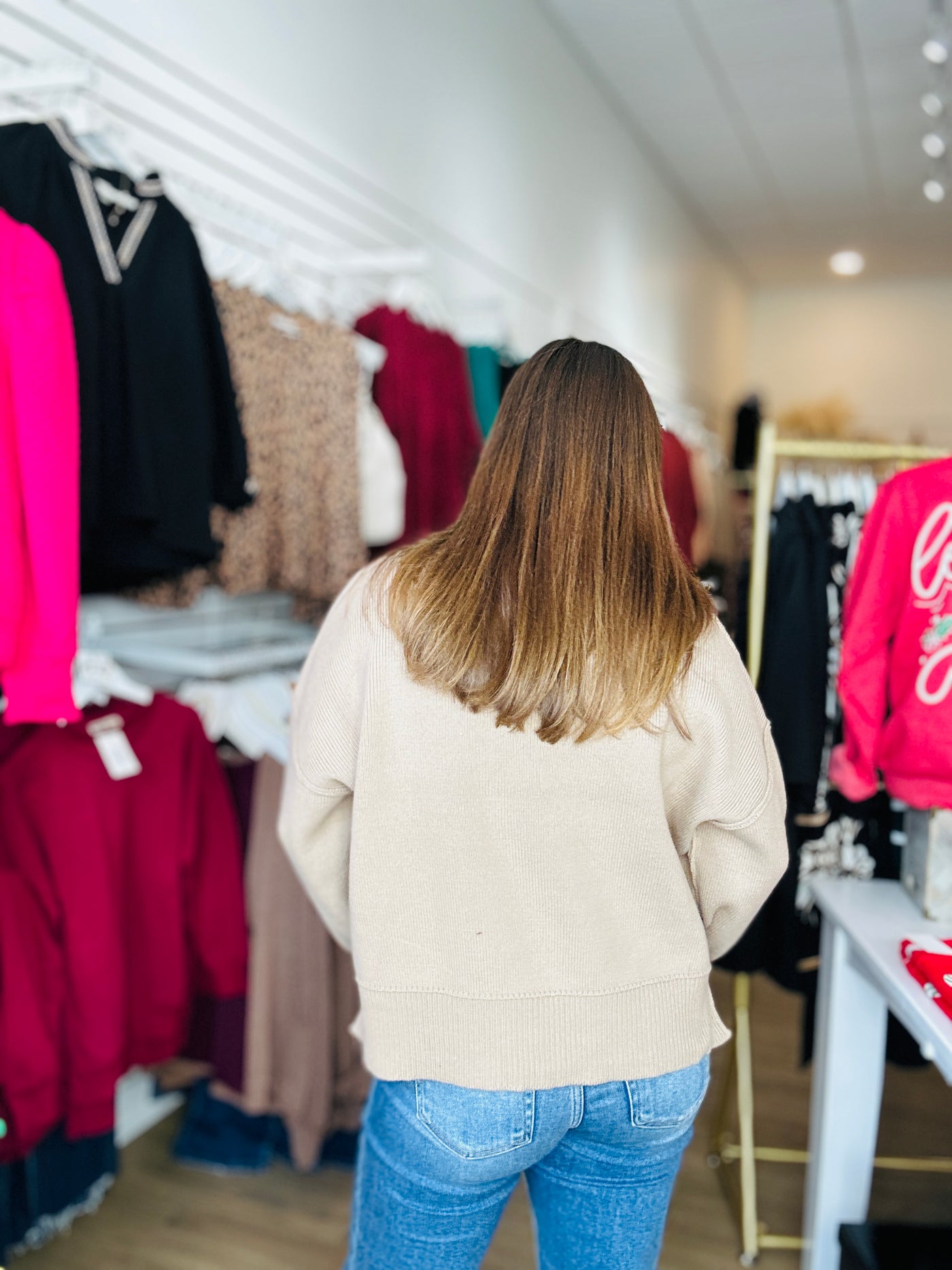 Drop Shoulder Sweater - Light Mocha