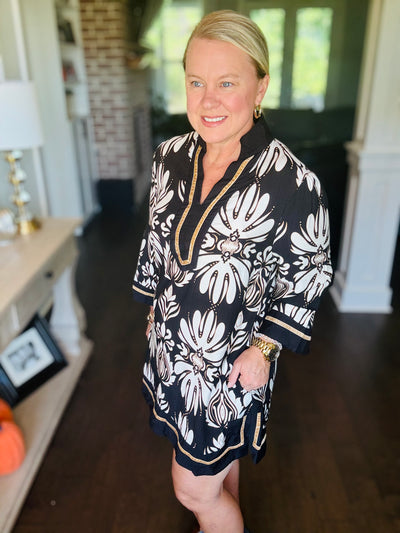 Baroque Floral Dress / Tunic - Black