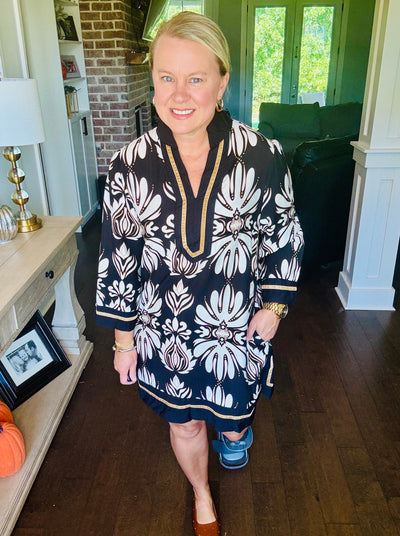 Baroque Floral Dress / Tunic - Black