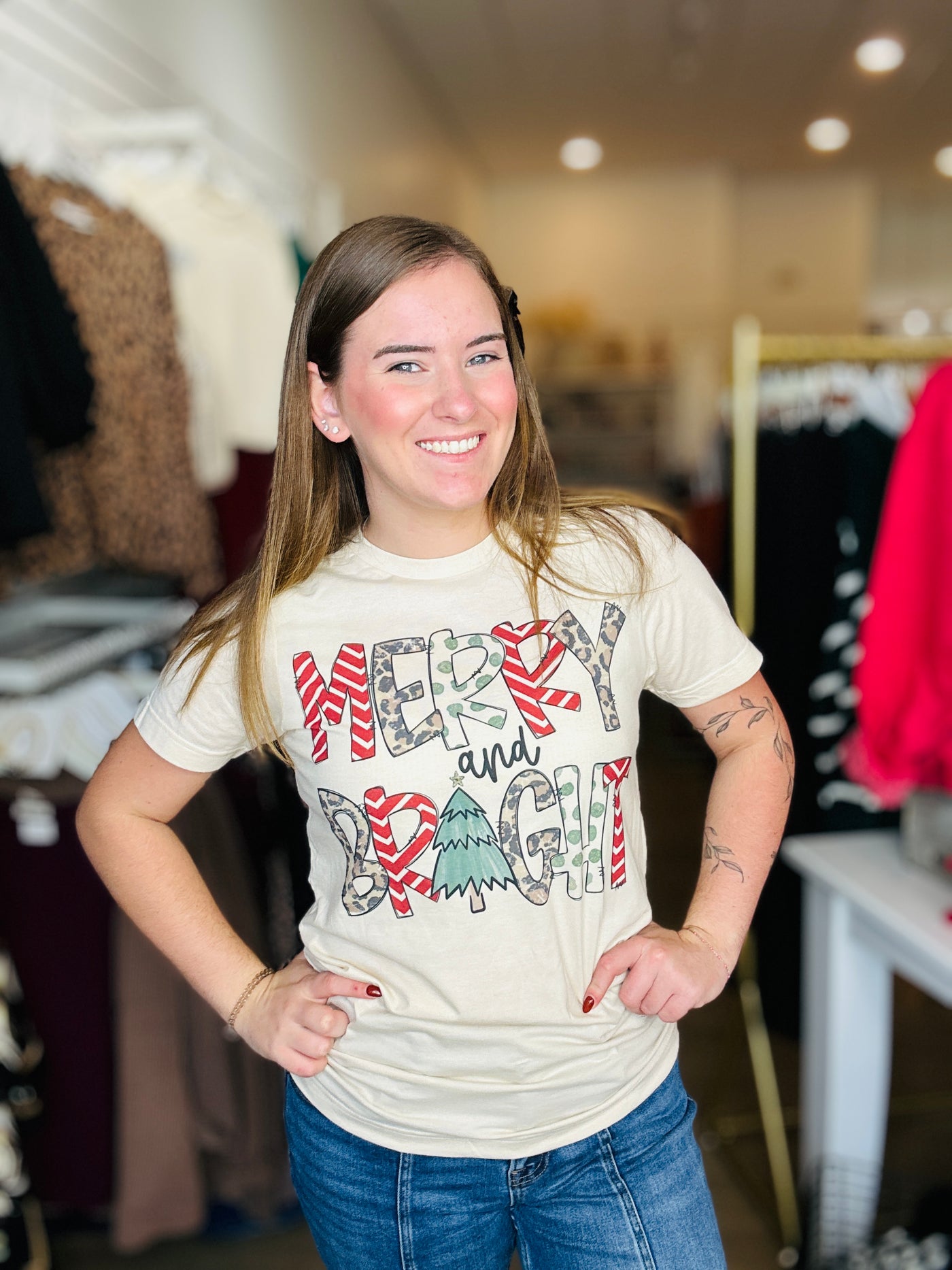 Merry & Bright Tree Tee - Cream